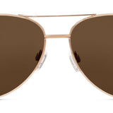 Peepers Ultraviolet Sunglasses in Gold, front view of the aviator frames with brown lenses