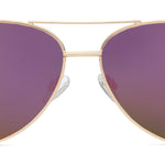 Peepers Ultraviolet Sunglasses in Pink/Gold, front view of the aviator frames with purple mirrored lenses