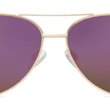 Peepers Ultraviolet Sunglasses in Pink/Gold, front view of the aviator frames with purple mirrored lenses