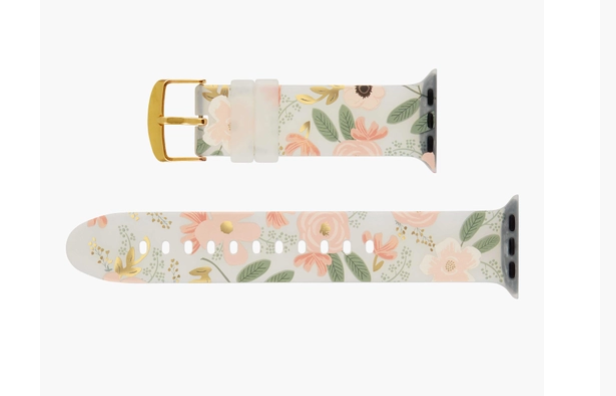 Rifle Paper Co. Apple Watch Band in a cream and pink floral print with a gold buckle