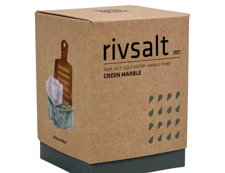 Rivsalt Green Marble Salt Grater in its kraft retail box