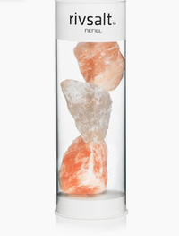 Rivsalt Himalayan Rock Salt Refill, pink salt rocks in a clear glass tube