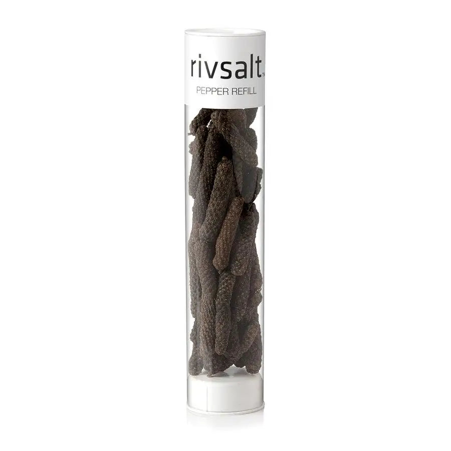 Rivsalt Java Long Pepper Refill in a clear tube with a labeled cap