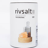 Rivsalt The Original Stainless Steel Salt Grater in its white retail tube with a window