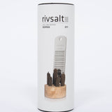 Rivsalt Pepper Stainless Steel Grater in its white retail tube with a window