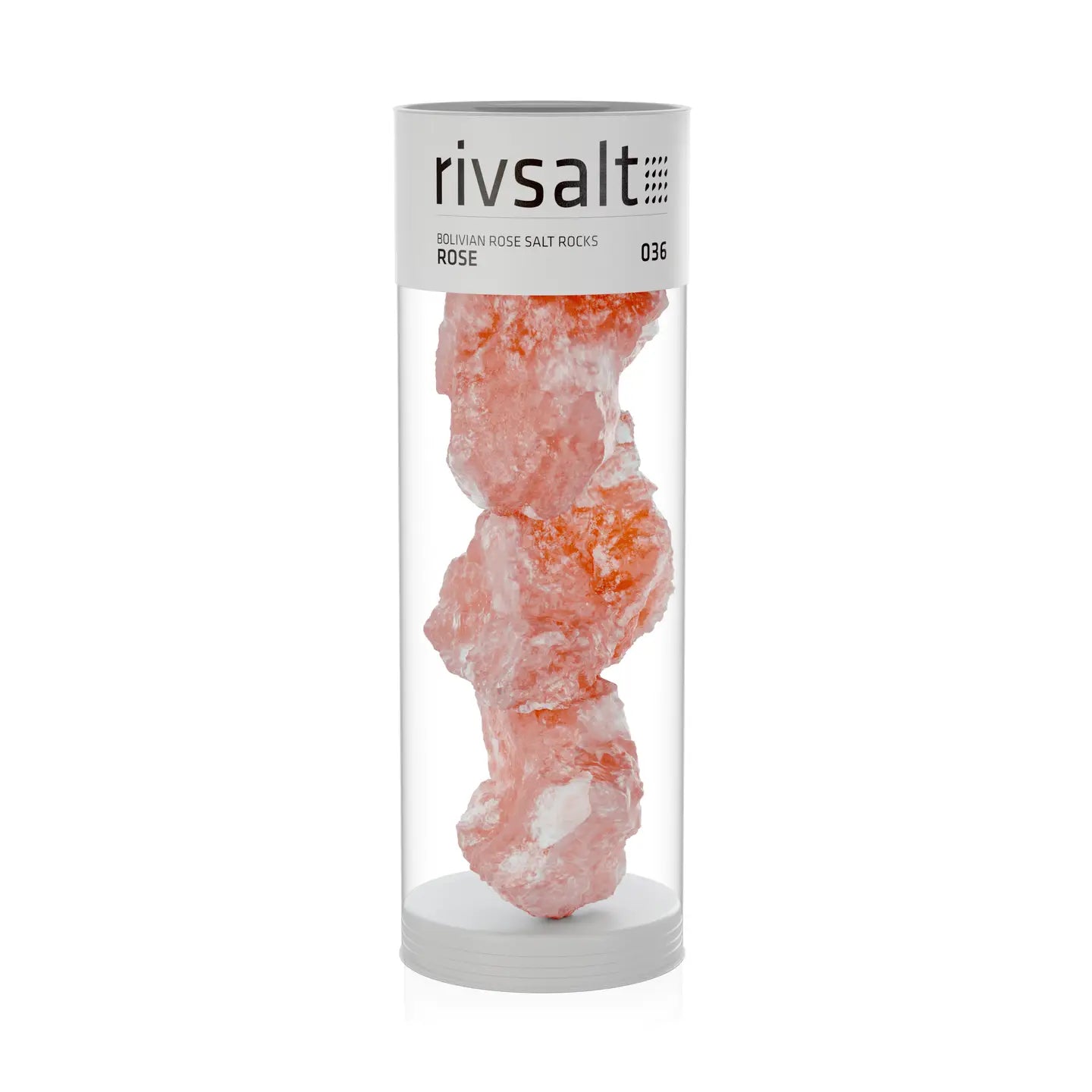 Rivsalt Rose Bolivian Rock Salt Refill, rose pink salt rocks in a glass tube