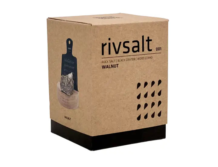 Rivsalt Walnut Salt Grater in its kraft retail box