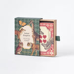 RoomyTown Animal Kingdom Playing Cards, green box sliding open to reveal the deck with a red four of hearts