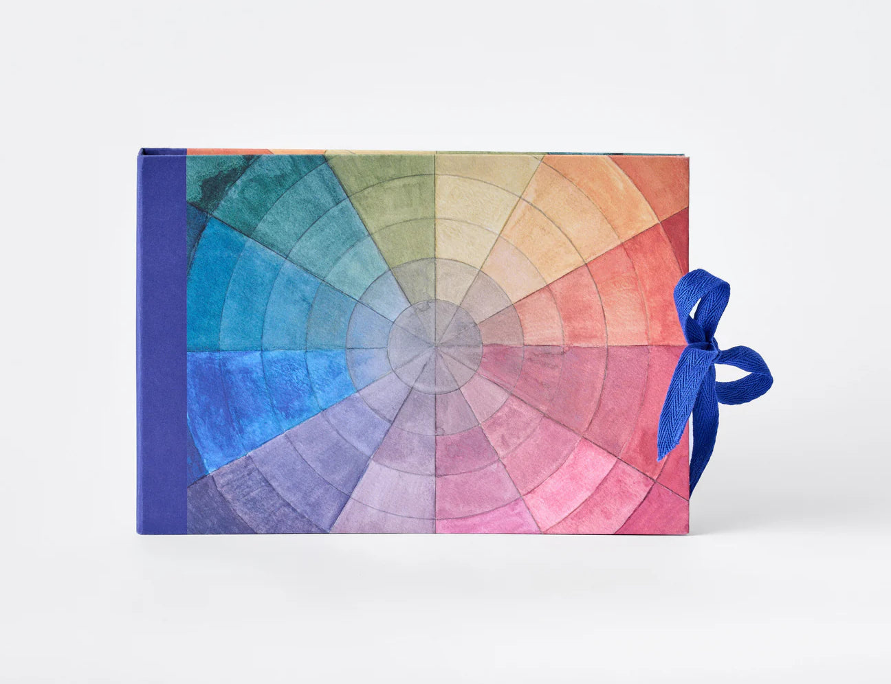 RoomyTown Color Wheel Artist Sketchbook with a rainbow color wheel cover and blue ribbon tie