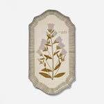 RoomyTown Enamel Tray in Campanula Bellflower, a cream oval tray with a pressed purple flower print