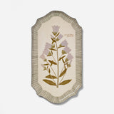 RoomyTown Enamel Tray in Campanula Bellflower, a cream oval tray with a pressed purple flower print
