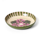 RoomyTown Enamel Tray in Geranium, the round tray shown at an angle