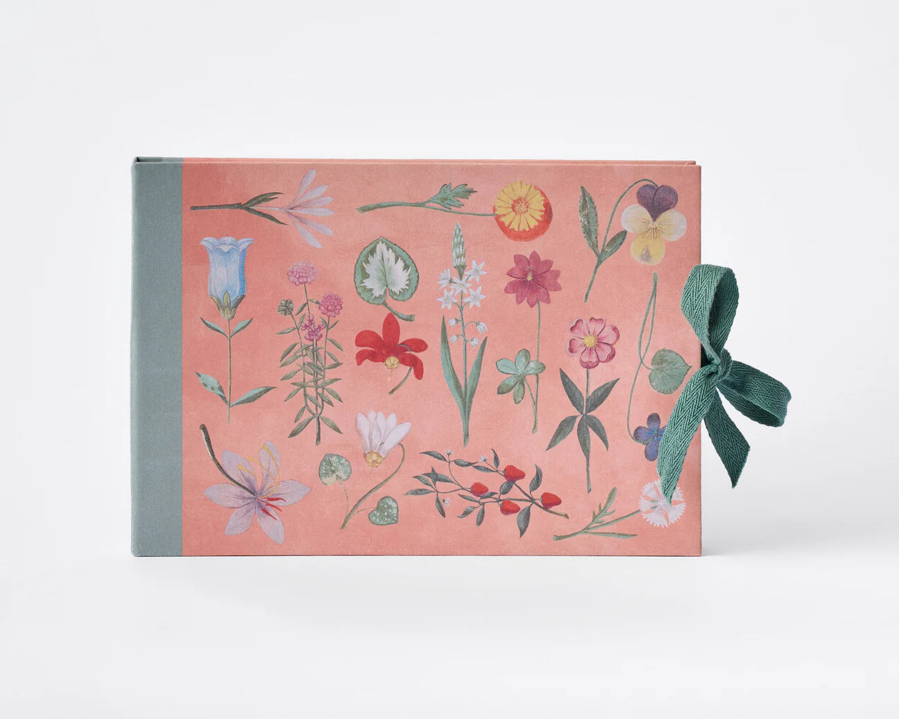 RoomyTown Festival of Flowers Artist Sketchbook with a pink botanical cover and green ribbon tie