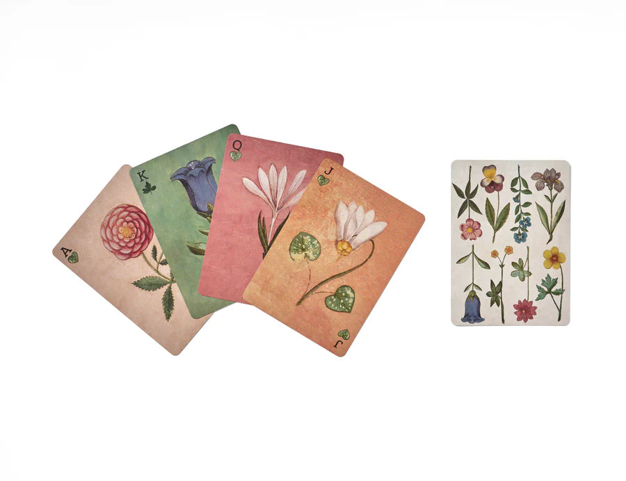 RoomyTown Festival of Flowers Playing Cards fanned out showing illustrated flower face cards