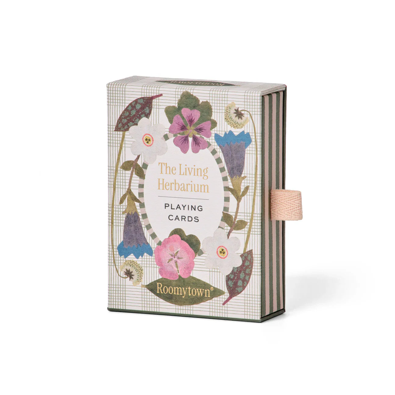 RoomyTown The Living Herbarium Playing Cards in a cream box with pressed flower illustrations