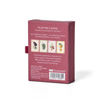 Back of the RoomyTown Watercolour Fruits Playing Cards burgundy box with product details