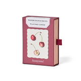 RoomyTown Watercolour Fruits Playing Cards in a burgundy box with a cherry illustration