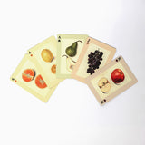RoomyTown Watercolour Fruits Playing Cards fanned showing orange, pear, grape and apple face cards