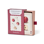RoomyTown Watercolour Fruits Playing Cards box open with a card showing a painted apple