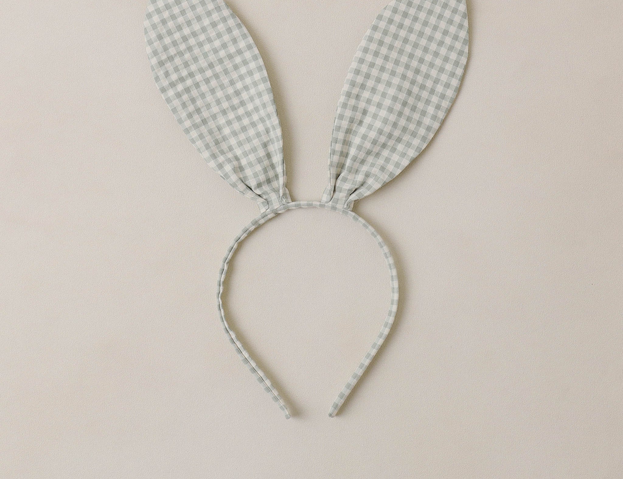 Rylee & Cru Bunny Headband in Eucalyptus Check, a sage green gingham bunny-ear headband