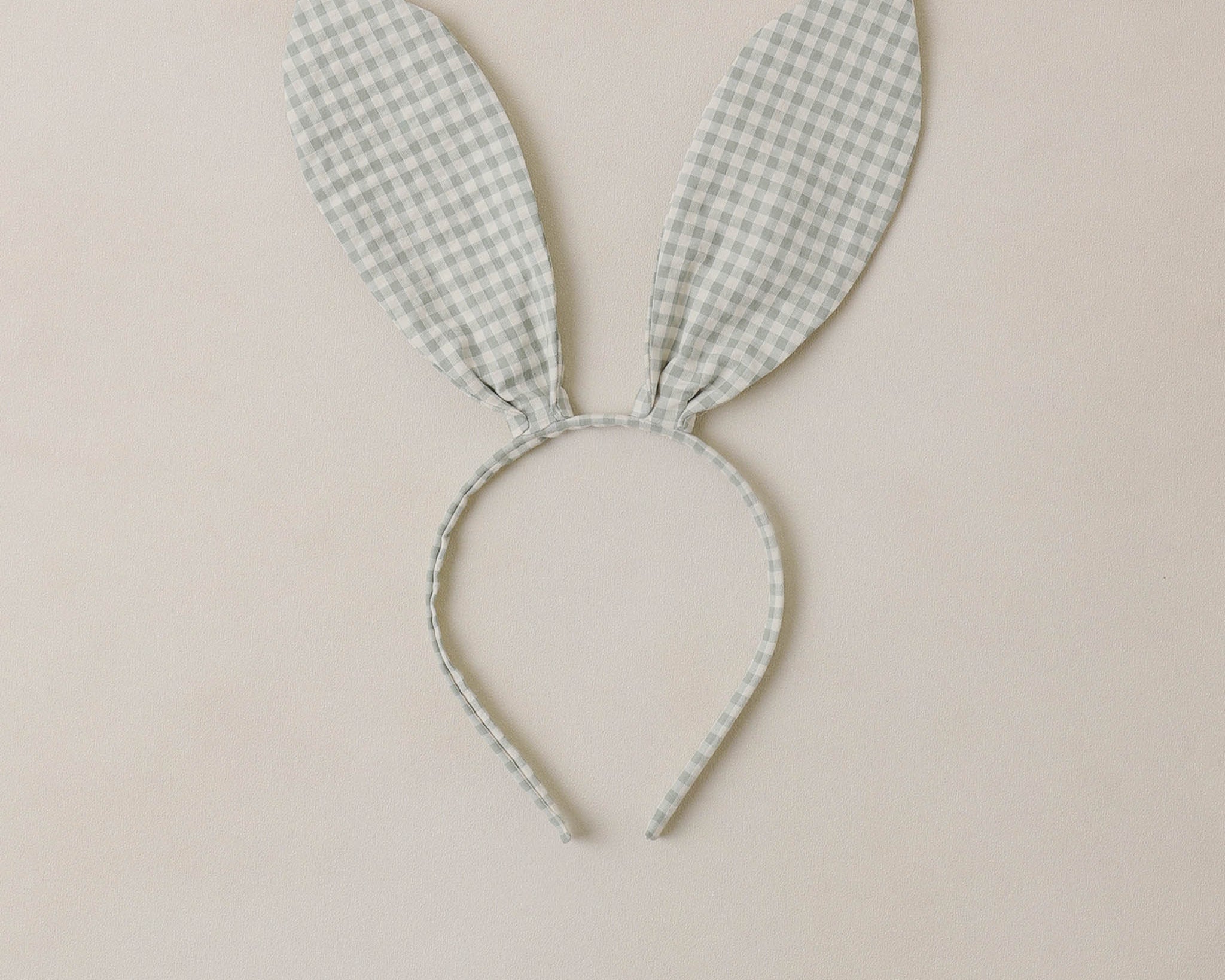 Rylee & Cru Bunny Headband in Eucalyptus Check, a sage green gingham bunny-ear headband