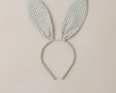 Rylee & Cru Bunny Headband in Eucalyptus Check, a sage green gingham bunny-ear headband