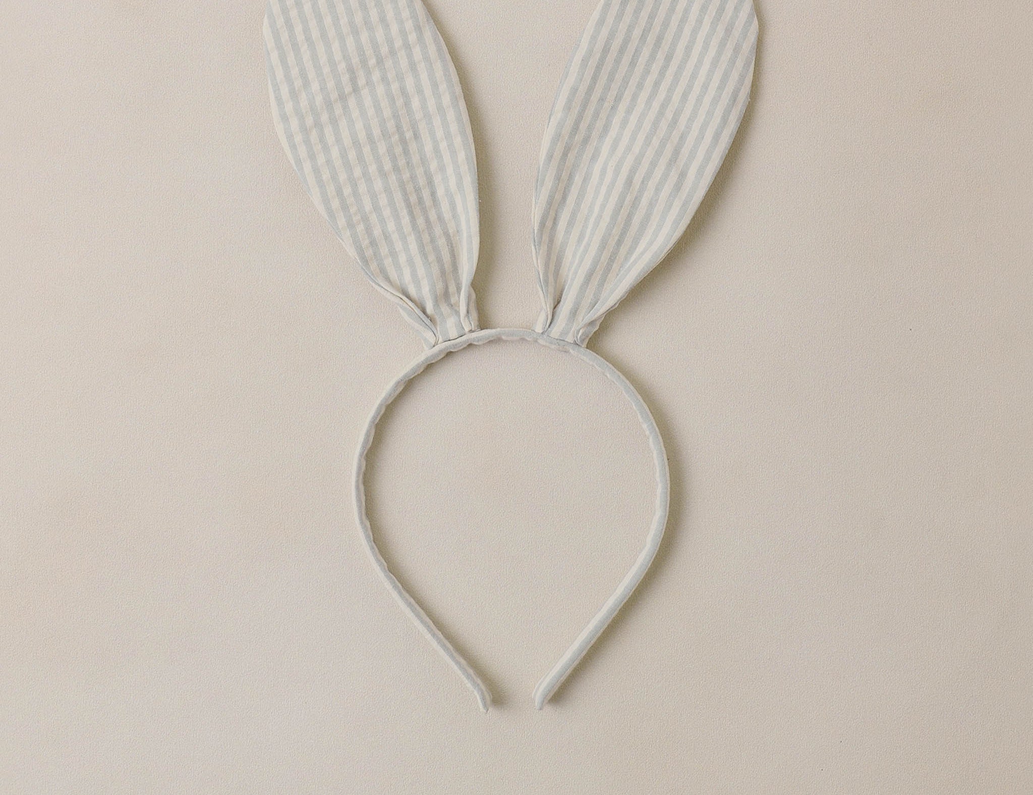 Rylee & Cru Bunny Headband in Sky Stripe, a soft blue and white striped bunny-ear headband