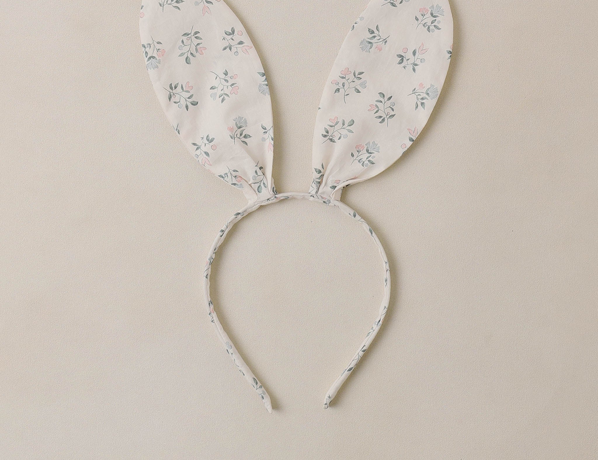 Rylee & Cru Bunny Headband in Summer Ditsy, a cream bunny-ear headband with a tiny floral print