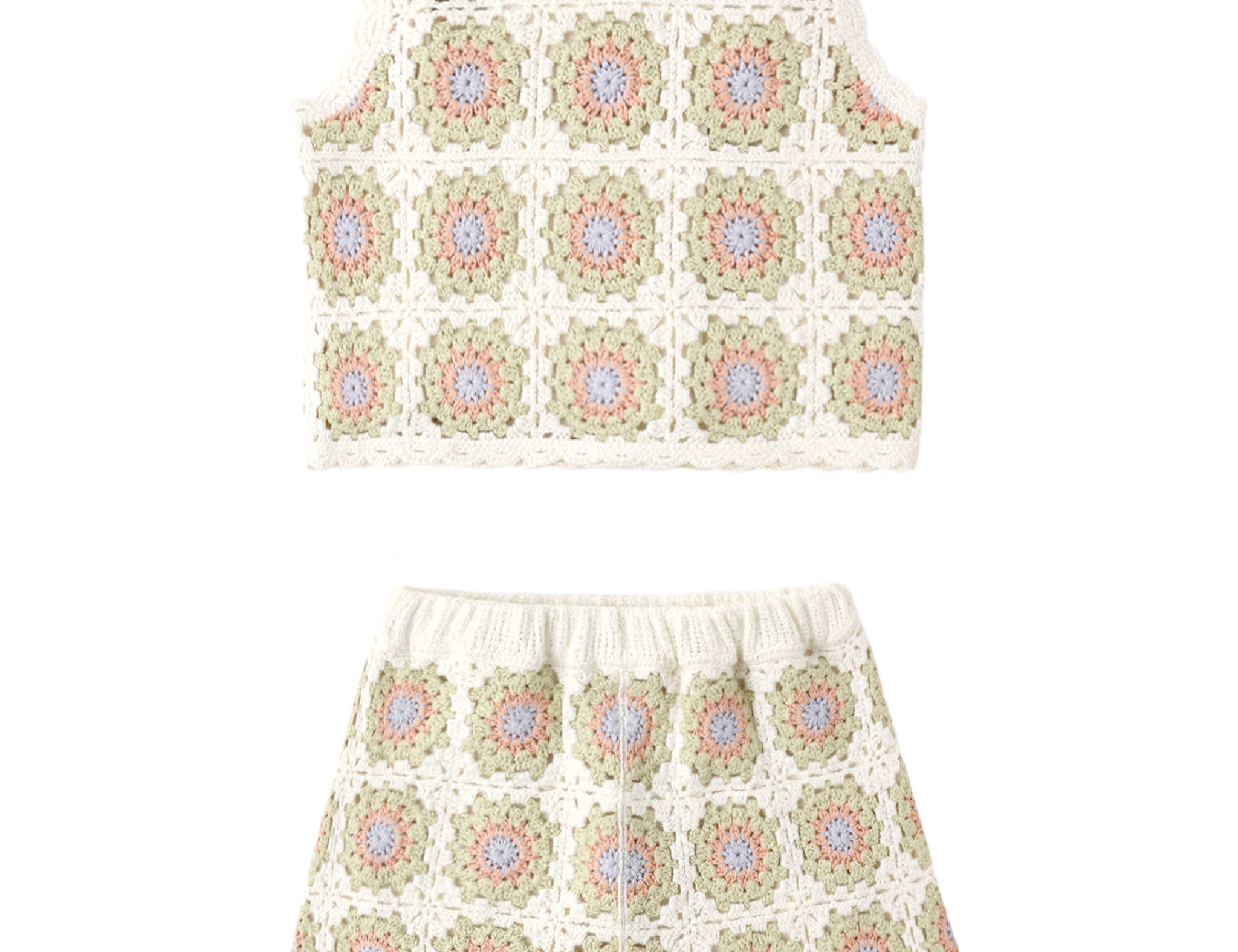 Rylee & Cru Crochet Tank Set in Citron Daisy Check, a granny-square crochet tank and matching shorts