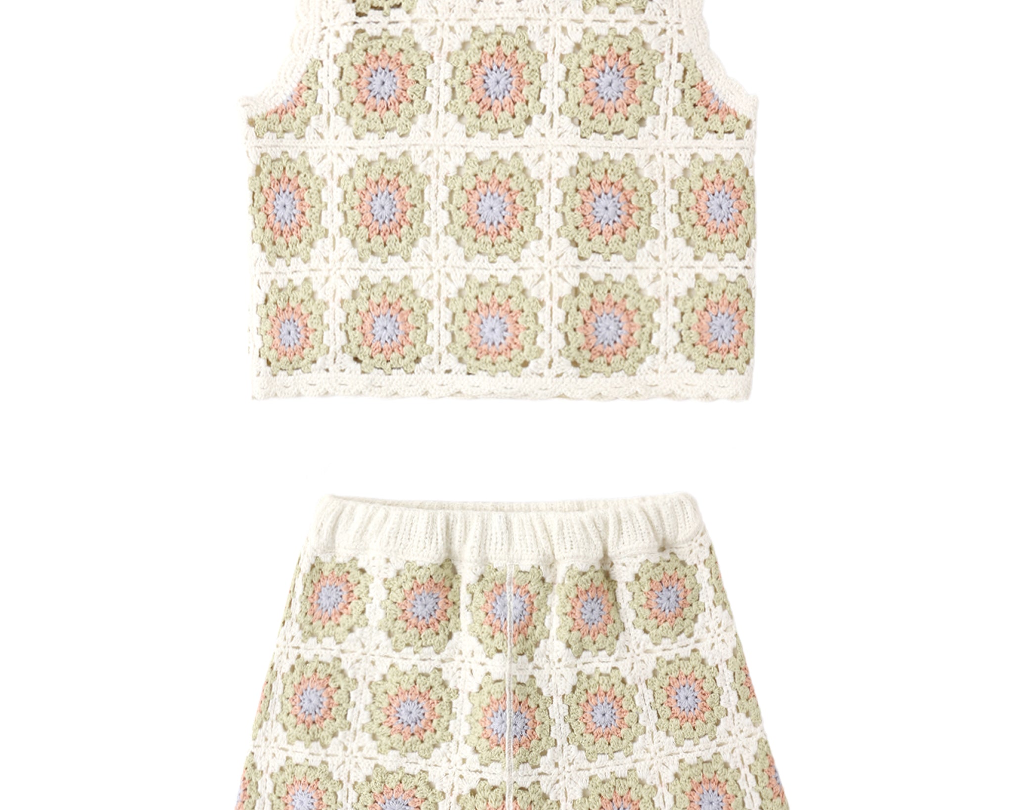 Rylee & Cru Crochet Tank Set in Citron Daisy Check, a granny-square crochet tank and matching shorts