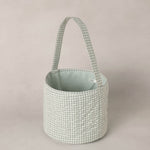 Rylee & Cru Easter Basket in Eucalyptus Check, front view showing the sage lining