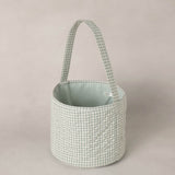 Rylee & Cru Easter Basket in Eucalyptus Check, front view showing the sage lining