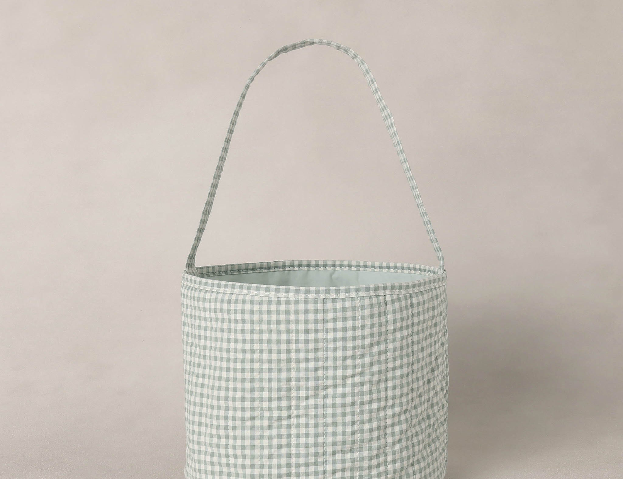 Rylee & Cru Easter Basket in Eucalyptus Check, a sage green gingham fabric basket with a handle