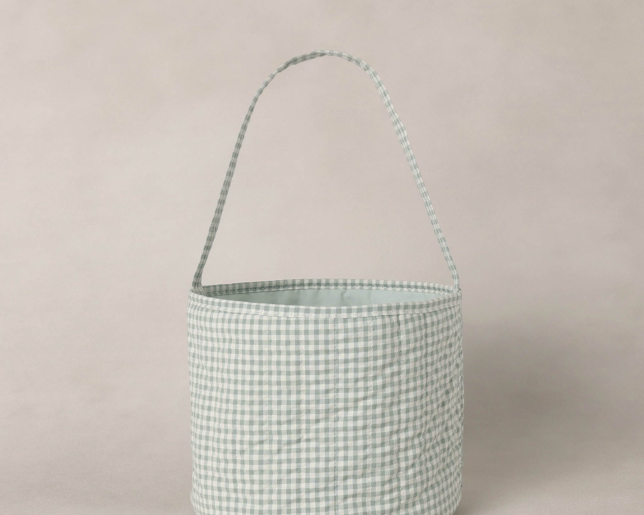 Rylee & Cru Easter Basket in Eucalyptus Check, a sage green gingham fabric basket with a handle