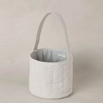 Rylee & Cru Easter Basket in Sky Stripe, front view showing the gray lining