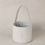 Rylee & Cru Easter Basket in Sky Stripe, front view showing the gray lining
