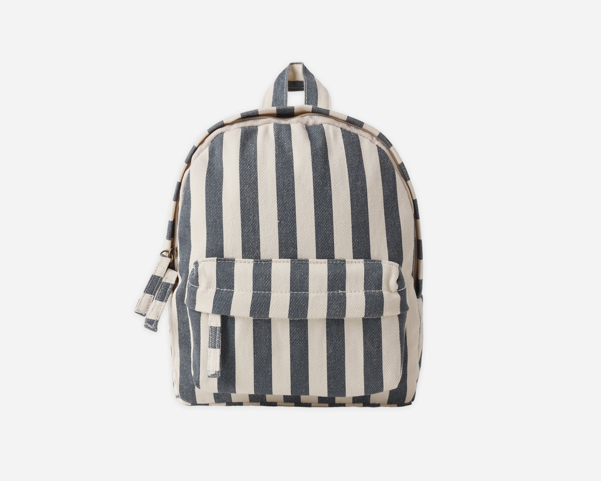 Rylee & Cru Mini Backpack in Navy Stripe, cream and navy striped backpack, front view