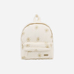 Rylee & Cru Mini Backpack in Sunburst, cream quilted backpack with a small gold sun print