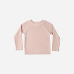 Rylee & Cru Rashguard Long Sleeve in Blush, a pale pink baby swim top, laid flat