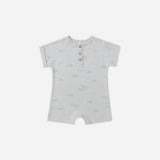Rylee & Cru Short Sleeve One-Piece in Airplanes, a light blue baby romper with a small airplane print