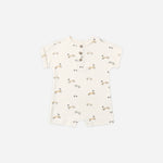 Rylee & Cru Short Sleeve One-Piece in Race Car, a cream baby romper with a small race car print