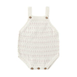 Rylee & Cru Tatum Romper in Ivory, a cream pointelle knit baby romper with wooden buttons