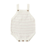 Rylee & Cru Tatum Romper in Ivory, a cream pointelle knit baby romper with wooden buttons