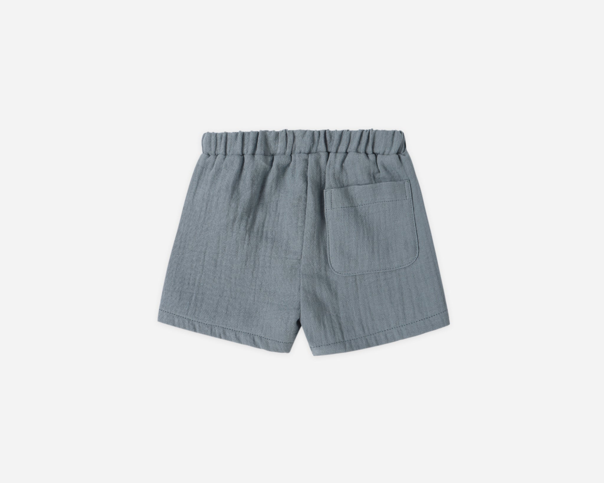 Rylee & Cru Utility Short in Ocean, slate blue gauze toddler shorts, back view