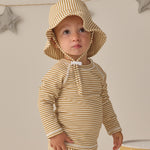 Toddler wearing the Rylee & Cru Youth Bucket Hat in Honey Stripe, front view