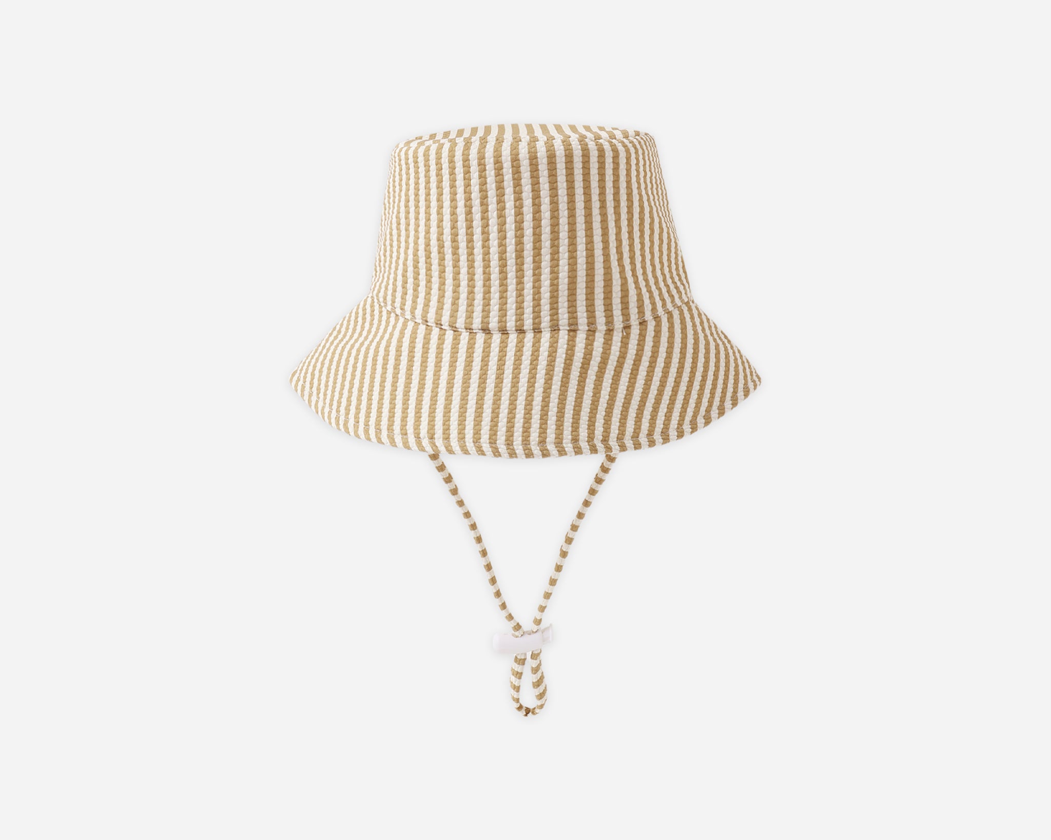 Rylee & Cru Youth Bucket Hat in Honey Stripe, a mustard and cream striped bucket hat with chin ties