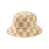 Rylee & Cru Youth Bucket Hat in Marigold Check, a yellow and cream gingham cotton bucket hat with chin ties