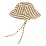 Rylee & Cru Youth Bucket Hat in Marigold Stripe showing the chin ties, flat view