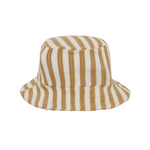 Rylee & Cru Youth Bucket Hat in Marigold Stripe, a yellow and cream striped cotton bucket hat with chin ties