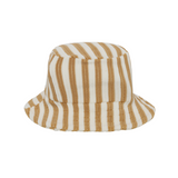 Rylee & Cru Youth Bucket Hat in Marigold Stripe, a yellow and cream striped cotton bucket hat with chin ties